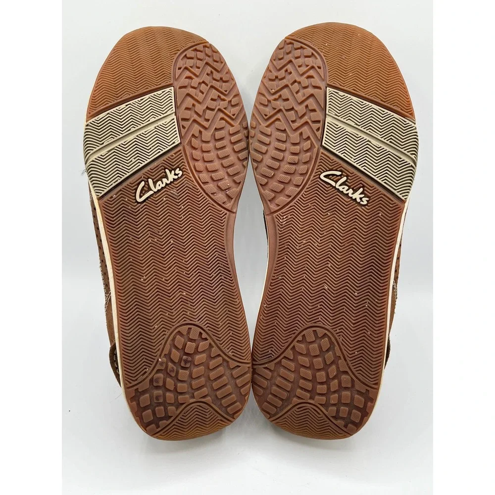 Clarks Men Brown Leather Slip On Loafers Ortholite Cushion Soft Sz 10.5W